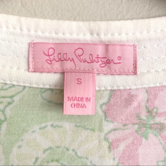 Lilly Pulitzer Joy Tunic “Limeade Floaters” Seahorse Pink Green Top Small - Picture 3 of 6